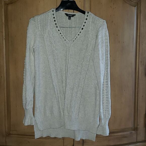 Simply Vera Vera Wang Jeweled V-Neck Knit Sweater - Picture 1 of 6